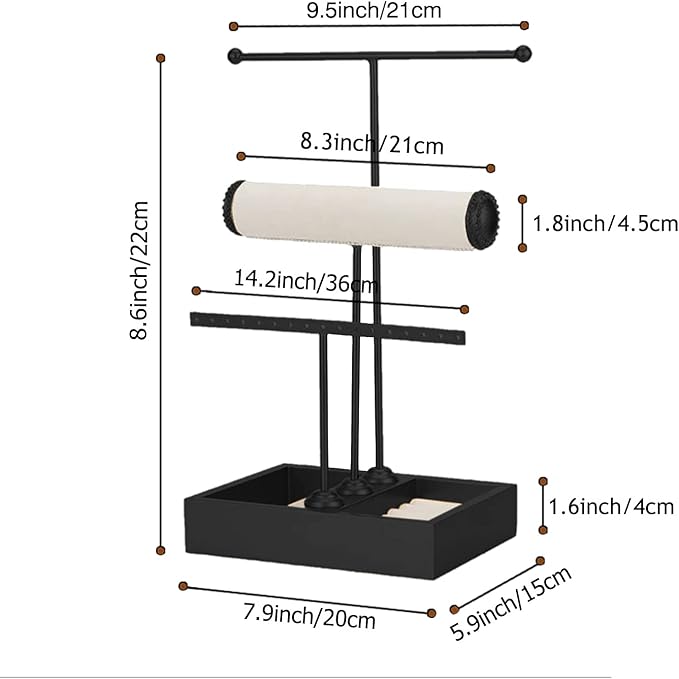 Jewelry Organizer Stand 3 Tier Hanging Jewelry Organizer for Earring Necklace Bracelet Holder Jewelry Ring Perfume Organizer Box Holder Storage (3-Tier Black)