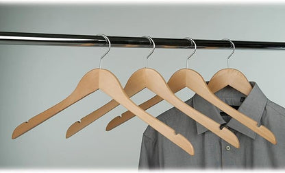 Econoco Commercial Flat Wooden Hangers, 17 Inch with Chrome Hook and Wooden Bar, Durable Clothing Hangers, Pack of 100, Natural