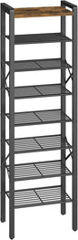 YATINEY 8-Tier Narrow Shoe Rack, Tall Shoe Rack for 8-16 Pairs, Slim Shoe Storage Organizer with Wooden Top, Space Saving, Metal Frame, for Entryway, Rustic Brown and Black SS608BR