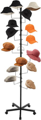 Hat Rack with 16 Circular Hooks, Metal Hat Display Stand, Freestanding Rotating Hat Stand, Adjustable Large Hats Display Rack, Modern Floor Wig Rack for Home Retail Store (Black)