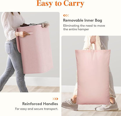 Lifewit 85L Large Laundry Basket with Lid, Laundry Hamper with Plastic Handles and Removable Bag, Foldable Tall Dirty Clothes Hampers for Laundry for Laundry Room, Bedroom, Bathroom, Dorm, Pink