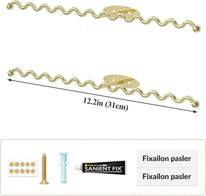 NiHome Wall Mounted Metal Jewelry Organizer Racks for Necklaces, Earrings, Bracelets, Rings, Decorative Display Wave Design Storage Holders for Bedroom, Bathroom, Kitchen, Entryway (2-Pack, Gold)