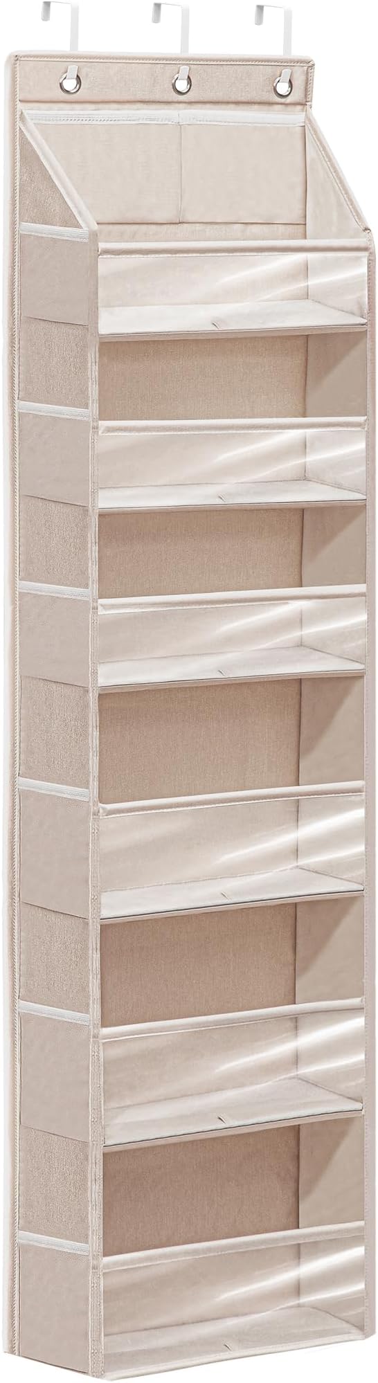 Over Door Organizer with 6 Extra Large Pockets and 12 Side Pockets, Large Capacity Hanging Storage Organizer with Clear Window for Shoes, Diapers, Beige, 6 Layers, 1-Pack