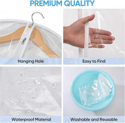 36” All Clear Garment Bags for Women Suit Bags - PEVA Waterproof Suit Cover with Zipper for,Hanging Clothes, Coats - Durable Dresser for Closet Storage, Dustproof & Moisture Resistant - 36”/2 Pack