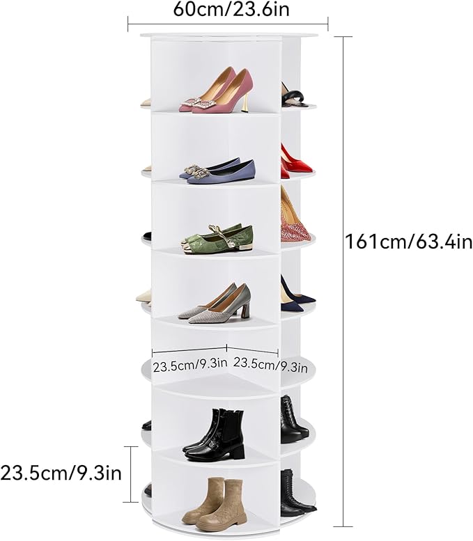 Rotating Shoe Rack Tower, 7 Tier 28 Pairs Large Shoe Storage Organizer, Space-Saving Free Standing Shoe Racks, 360° Revolving Round Shoe Rack for Closet Handbag Display, White