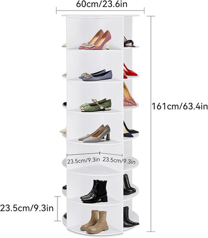 Rotating Shoe Rack Tower, 7 Tier 28 Pairs Large Shoe Storage Organizer, Space-Saving Free Standing Shoe Racks, 360° Revolving Round Shoe Rack for Closet Handbag Display, White
