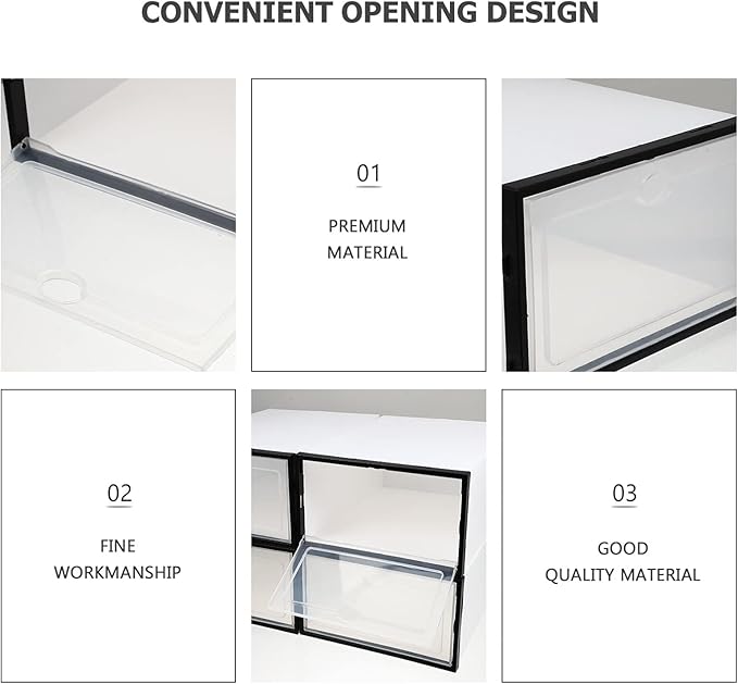 Men's Shoe Storage Boxes 4 Pack Plastic Storage Bins Black Frame for Home Sturdy and Space-saving