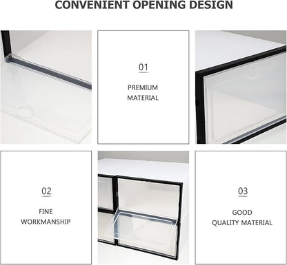 Men's Shoe Storage Boxes 4 Pack Plastic Storage Bins Black Frame for Home Sturdy and Space-saving