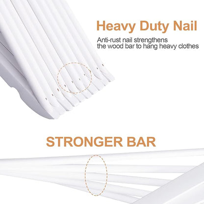 Wooden Hangers 20 Pack, Wood Hangers with Extra Smooth Finish, Precisely Cut Notches & Chrome Swivel Hook, Wooden Clothes Hangers for Shirt Coat Jacket Dress, White