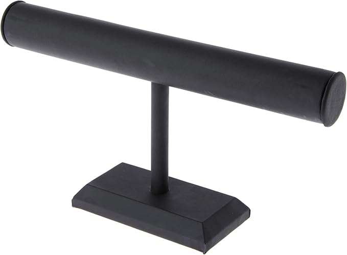 Plymor Black Faux Leather T-Bar Bracelet Display Stand, 12" W x 6.75" H