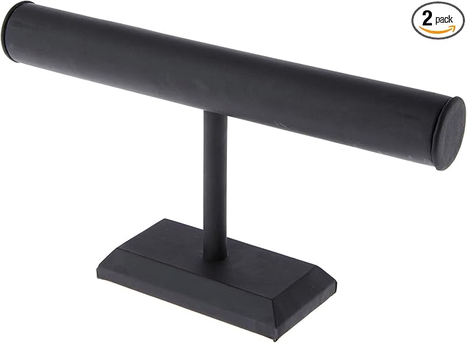 Plymor Black Faux Leather T-Bar Bracelet Display Stand, 12" W x 6.75" H (Pack of 2)