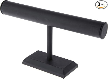 Plymor Black Faux Leather T-Bar Bracelet Display Stand, 12" W x 6.75" H (Pack of 3)