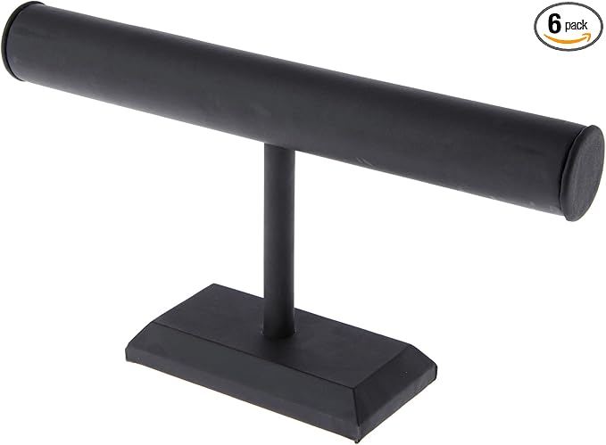 Plymor Black Faux Leather T-Bar Bracelet Display Stand, 12" W x 6.75" H (Pack of 6)