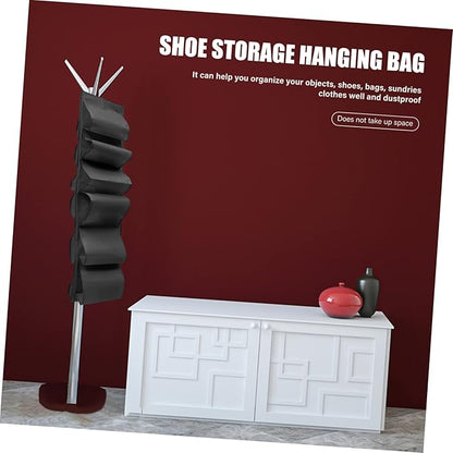 Amosfun Large Capacity Hanging Shoe Storage Bag Foldable Portable Organizer Black Oxford Fabric Multi-Grid Design for Closet Dormitory and Entryway