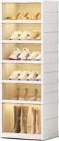 EHAMILY 6 Tier Foldable Shoe Rack Organizer for Closet 6-12Pairs Plastic Collapsible Shoe Racks Shelf Stackable Clear Folding Shoes Storage boxes for Small Spaces Narrow Shoe Storage Cabinet