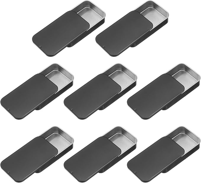 uxcell 8Pcs Slide Top Tin Containers, Mini Metal Empty Tins Box with Sliding Lids, 3.1"x2"x0.6" Rectangular Storage Organizers for Lip Balm, Solid Perfume, Small Items, Black
