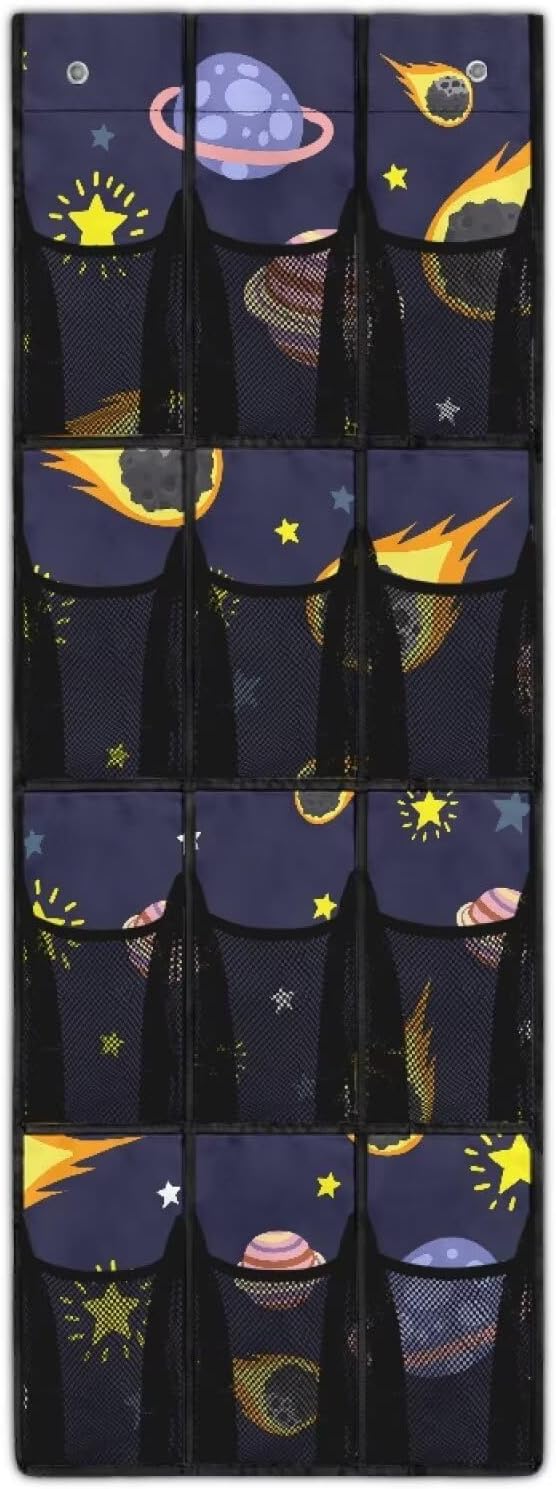Planets Over The Door Shoes Organizers,Behind Door Shoes Hang Holder Rack,Storage for Small Spaces,Unique Print
