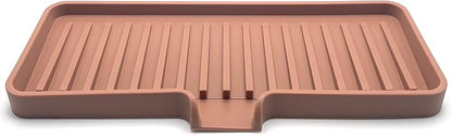 Silicone Soap Dish Tray and Sponge Holder with Drain Chute, Rectangular, Kitchen and Bathroom Sink Organizer (Mocha, 9"x3.5")