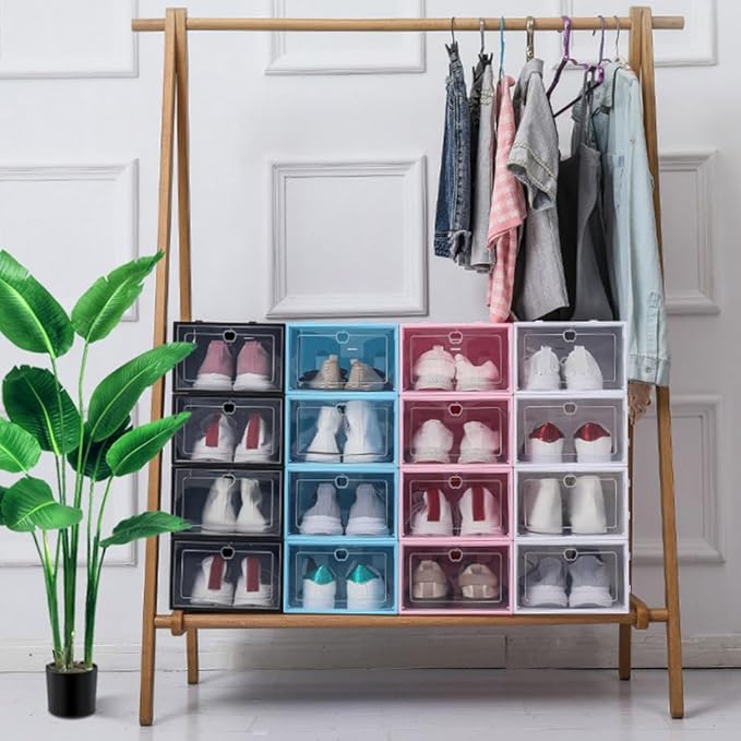 ABOOFAN 6pcs Plastic Shoe Box Storage Containers Stackable Sneaker Case Footwear Box Detachable Design