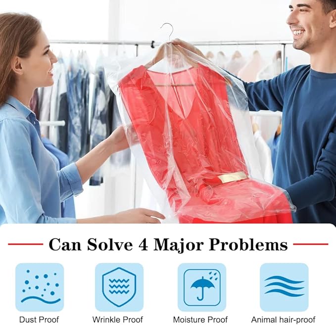 BEISHIDA 120PCS 35.5 Inch Plastic Garment Bag-Plastic Clear Dry Cleaner Laundry Bags for Clothes Cover Hanging Clothes Storage for Coat Suit Shirt Jacket Skirt