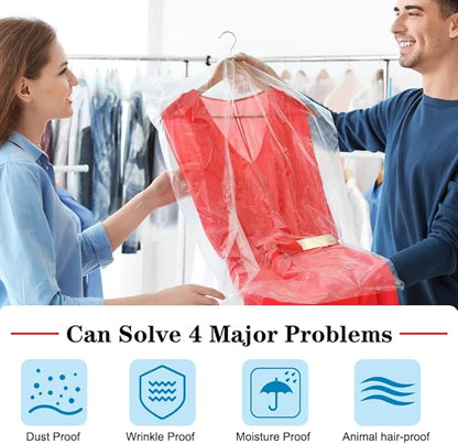 BEISHIDA 120PCS 35.5 Inch Plastic Garment Bag-Plastic Clear Dry Cleaner Laundry Bags for Clothes Cover Hanging Clothes Storage for Coat Suit Shirt Jacket Skirt