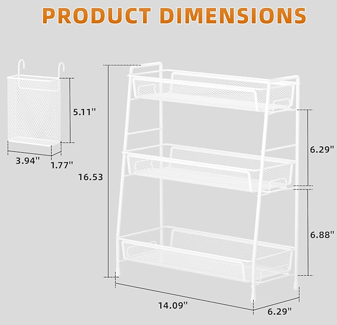VITVITI 3-Tier Bathroom Organizer Countertop, Metal Wire Mesh Bathroom Counter Organizer Storage with Basket Hooks, Vanity Tray Shelf, Kitchen Spice Rack (White)