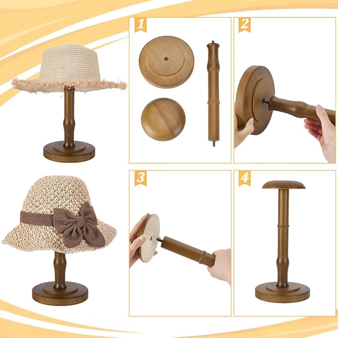 AHANDMAKER Wood Tabletop Hat Rack Vintage Dome Shaped Hat Holder Display Stand, Cap Organizer and Display Rack for Fedora, Sun Hats, Straw Hats, Caps, Wig, Brown 13.23 x 6.3 Inch