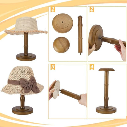 AHANDMAKER Wood Tabletop Hat Rack Vintage Dome Shaped Hat Holder Display Stand, Cap Organizer and Display Rack for Fedora, Sun Hats, Straw Hats, Caps, Wig, Brown 13.23 x 6.3 Inch