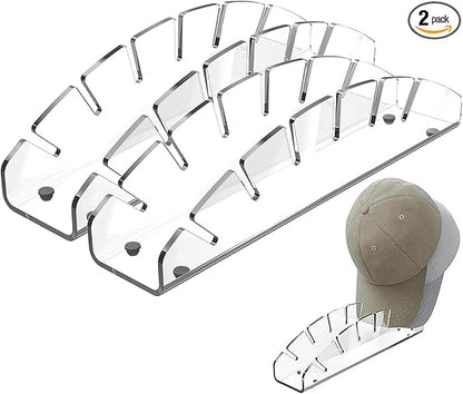 Hat Stand for Baseball Caps,2 Pack No Install Acrylic Hat Organizer Hat Racks for 12 Baseball Caps, Hat Holder Display and Organization for Bedroom, Closet, Dresser (Clear-2Pack)