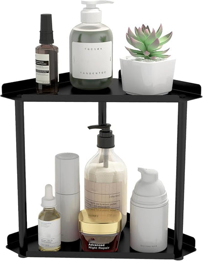 Jesginboo 2 Tier Bathroom Counter Organizer, Vanity Organizer Corner Shelf, Skincare, Makeup Countertop Organizers, Kitchen, Bathroom Counter Storage, Black