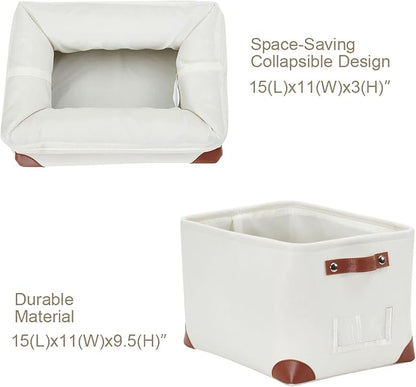 DECOMOMO White Storage Bins Fabric Storage Baskets for Shelves & Linen Closet Organization (Creamy White W/ Label holder, Large - 3 Pack)