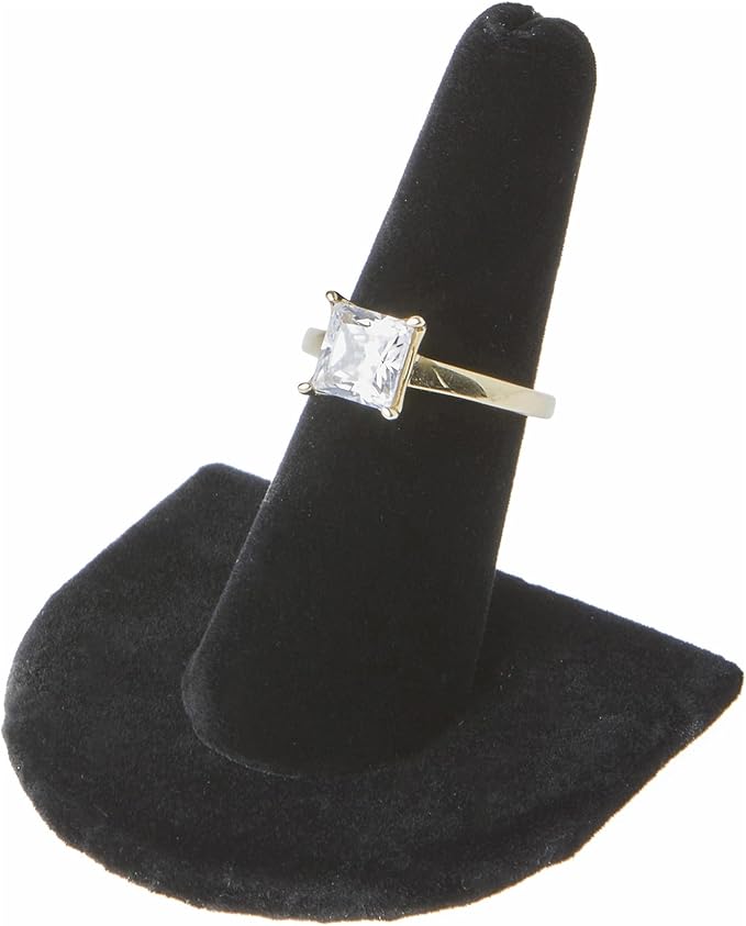 Plymor Black Velvet Ring Finger Display, Single on U-Shaped Base, 2" W x 2" D x 2" H (Pack of 6)