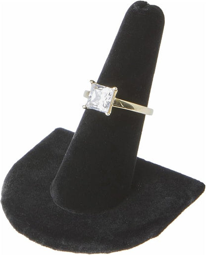 Plymor Black Velvet Ring Finger Display, Single on U-Shaped Base, 2" W x 2" D x 2" H (Pack of 3)