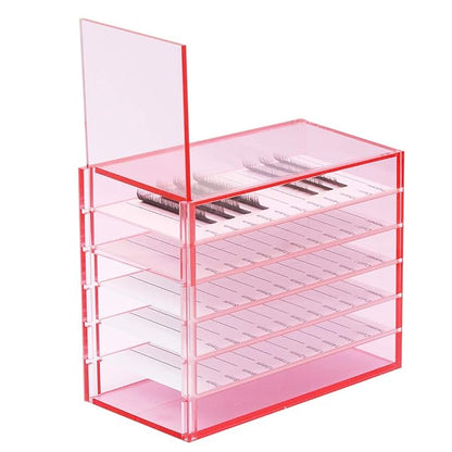 Red Acrylic 5 Layers clear Eyelash Storage Box, Makeup Display Container, Eyelashes Holder Case Grafting, Eyelash Transparent Box Extension Tool