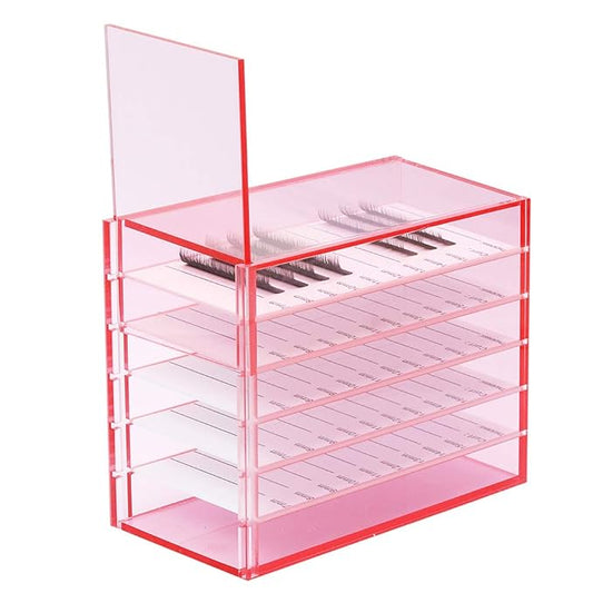 Red Acrylic 5 Layers clear Eyelash Storage Box, Makeup Display Container, Eyelashes Holder Case Grafting, Eyelash Transparent Box Extension Tool