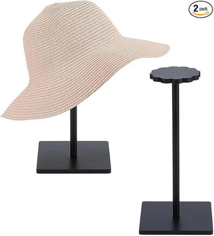 OLYCRAFT 2Pcs Black Wooden Hat Display Stand with Square Base Vintage Wooden Hat Holder Solid Wood Hats Holder Stand Rack Tabletop Helmet Stand Tabletop Hats Display Rack for Home Store Shelf Decor