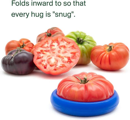 Food Huggers 5pc Reusable Silicone Food Savers | BPA Free | Plastic Free Food Storage | Dishwasher Safe | Fruit & Vegetable Produce Storage for Onion, Tomato, Lemon, Banana & Cans | Round, Ice Blue