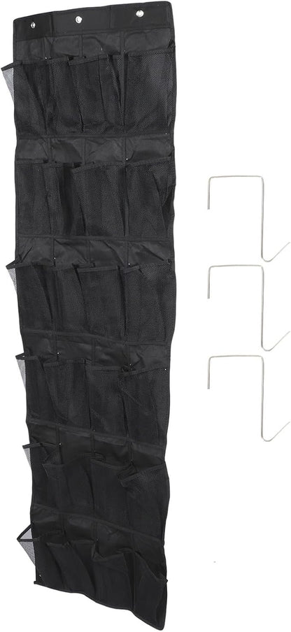 NUOBESTY 24-pocket Over-the-door Shoe Organizer Bag, Breathable Mesh Hanging Storage Pouch 48x168cm, Black, Space-saving Closet Shoe Storage for Home Use