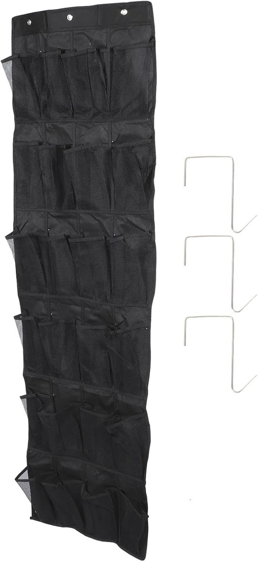 NUOBESTY 24-pocket Over-the-door Shoe Organizer Bag, Breathable Mesh Hanging Storage Pouch 48x168cm, Black, Space-saving Closet Shoe Storage for Home Use