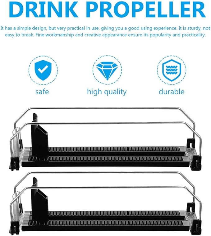 iplusmile Mini Fridge Organizer Automatic Beverage Pusher Supermarket Shelf Pusher 2pcs Plastic Black Drink Dispensers for Convenience Stores Supermarket Home Fridge Mini Vending Machine