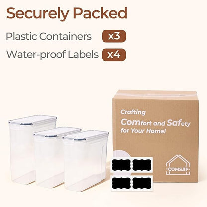 ComSaf 3 PCS Cereal Storage Containers Set, Airtight Food Containers with lid for Rice Pet food, Medium & Small Cereal Dispenser for Kitchen Pantry Organization (4L + 2.5L×2)
