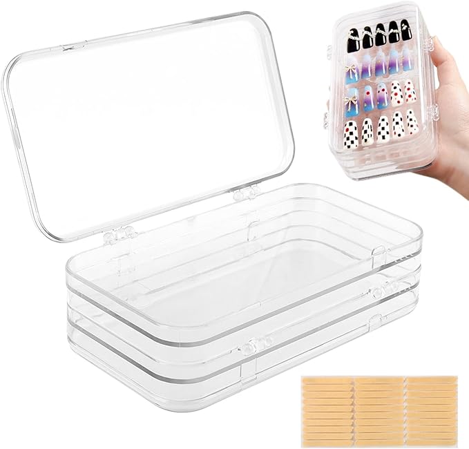 Tri-Fold Press On Nail Boxes Portable Nail Display box, Clear PET Plastic Storage Box for Fake Nails with Adhesive Double Sided Tape nails packaging for press ons