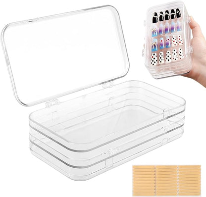 Tri-Fold Press On Nail Boxes Portable Nail Display box, Clear PET Plastic Storage Box for Fake Nails with Adhesive Double Sided Tape nails packaging for press ons
