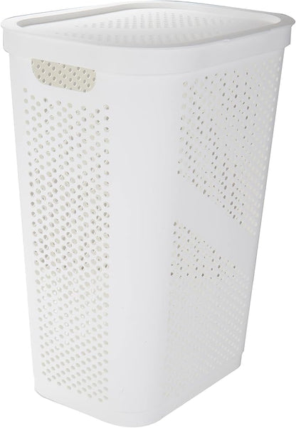 Mind Reader 60L Slim Laundry Hamper, Clothes Basket, Lid, Ventilated, Plastic, Set of 2, White