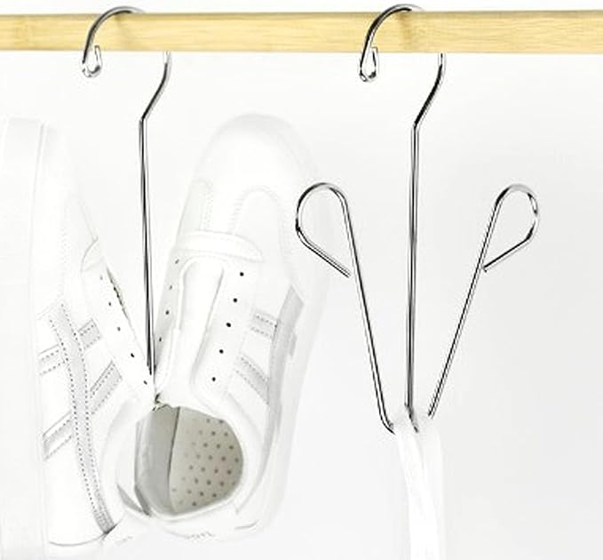 HERCHR 5 Pack Shoes Hangers Hanging Drying Rack, Hanging Shoe Organizers Shoe Hooks for Closet Organizer Storage(Silver)