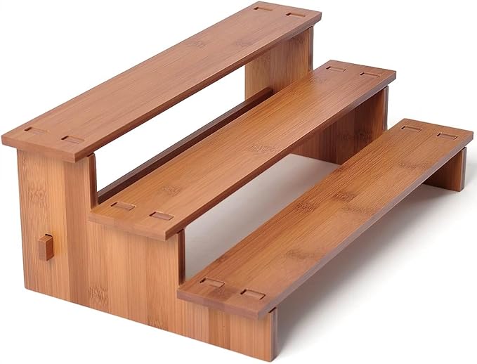 JinDoWin Cabinet Spice Organizer, Spice Organization for Cabinet, 3 Tier Spice Rack Organizer for Cabinet, Seasoning Organizer & Seasoning Rack, Kitchen Cabinet Organizer (1, Dark Bamboo)