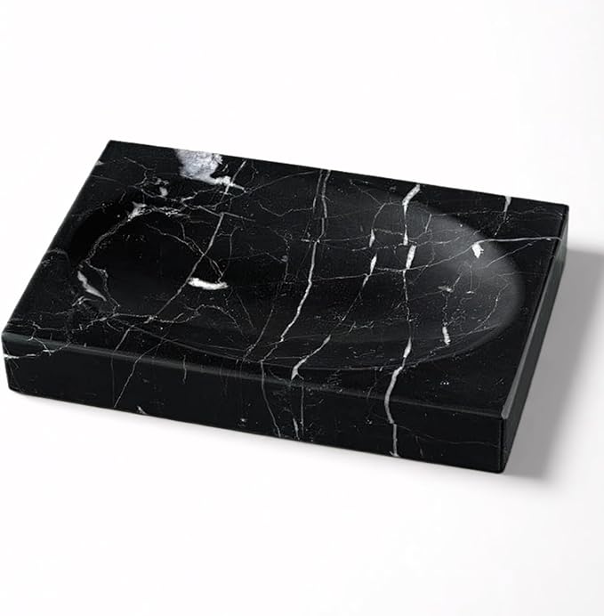 Marble Soap Dish for Shower - Stone Soap Tray Holder, Natural Soap Bar Holder Countertop Caddy, Marble Bathroom Accessories (Nero Marquina)