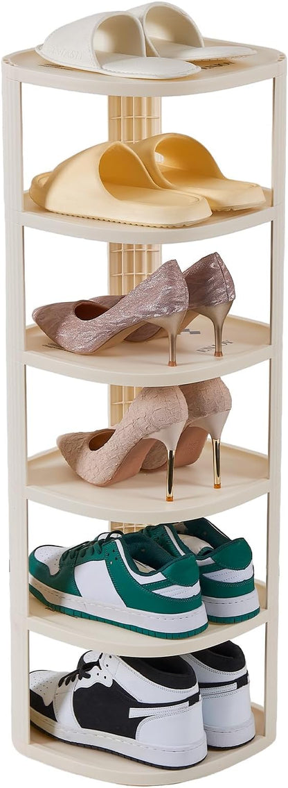 UFORU 6 Tier Vertical Shoe Rack,Corner Shoe Organizer for Entryway,Narrow Free Standing Shoe Organizer for Small Spaces,Tall Shoe Rock for Closet,Easy Assembly Shoe Storage Stand