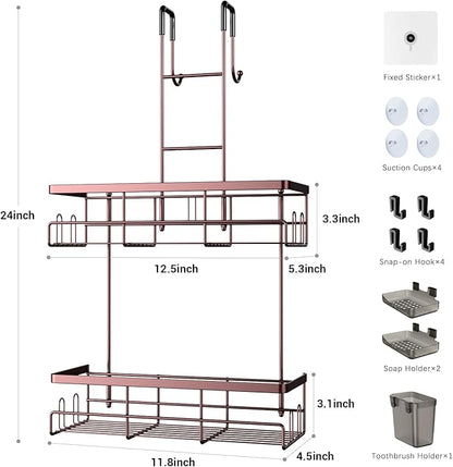Aitatty Over the Door Hanging Shower Caddy: Rustproof Hanging Organizer over the Door - No Drilling Bathroom Rack for Inside Shower Bronze