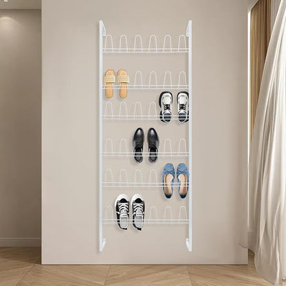 Wall Mounted Metal Shoe Rack Organizer, 6-Tier Iron Hanging Shoe Storage, Shoe Shelf Holds 18 Pairs of Shoes, Shoe Storage Rack for Entryway, Bedroom, Closet, Garage (White, 6-Tier)